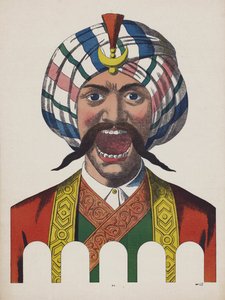 Hombre en traje turco con la boca abierta (litografía en color) de European School