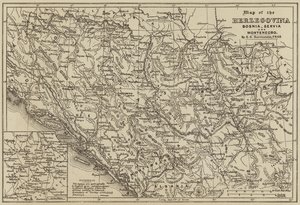 Mapa de Herzegovina, Bosnia, Servia y Montenegro (grabado) de European School