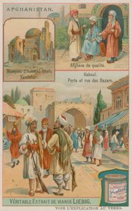 Mausoleo de Ahmad Shah Durrani en Kandahar, afganos ricos y una vista de la puerta y los bazares de Kabul de European School