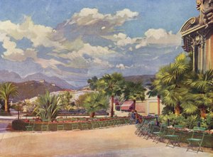 Menton, El quiosco de música y el nuevo jardín (litografía en color) de European School