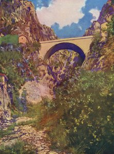 Menton, Le Pont St-Louis (litografía en color) de European School