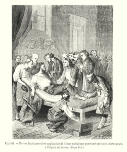 Morton hace la primera aplicación de éter sulfúrico para una operación quirúrgica, en el hospital de Boston de European School