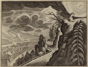 Moisés hablando con Dios en el monte Sinaí (grabado) de European School
