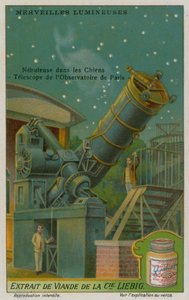 Nebulosa entre la Constelación de los Perros de Caza y el telescopio en el observatorio de París