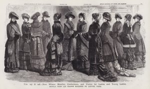 Nuevos mantos de invierno, confecciones y visitas para señoras y señoritas, modelos de Les Grands Magasins du Louvre, París (grabado) de European School