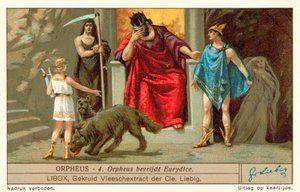 Orfeo libera a Eurídice (cromolitografía)