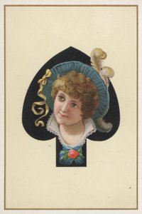 Retrato de una niña en un naipe (litografía en color) de European School
