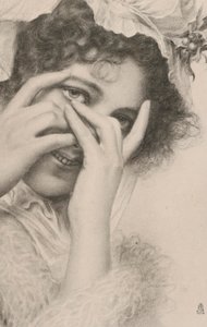 Retrato de una mujer que se esconde detrás de las manos (litografía)