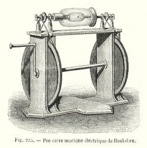 Primera máquina eléctrica de Hauksbee (grabado) de European School