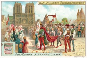 Procesión saliendo de Notre Dame de París durante el reinado de Carlos VII de Francia de European School