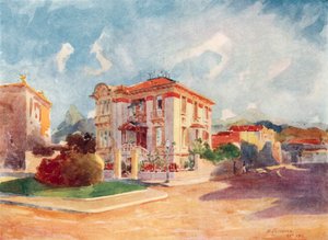 Residencia de S.E. el Dr. Pedro de Toledo, ex Ministro de Agricultura, Avenida Beira Mar (litografía en color) de European School