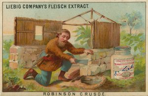 Robinson Crusoe, Construcción de la Cabaña