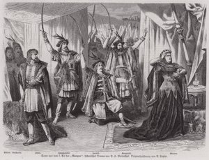 Escena del Acto III del drama histórico Maryna del dramaturgo alemán Salomon Hermann Mosenthal de European School