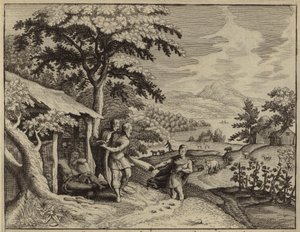 Sem y Jafet cubriendo la desnudez de su padre, Noé (grabado) de European School
