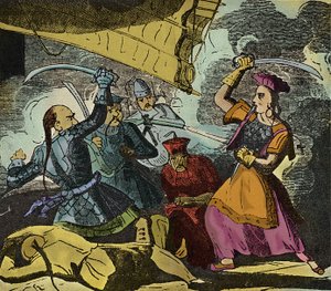 Shing Shi o Ching Shih (fallecida en 1844). Mujer pirata china del siglo XIX. Comandaba una verdadera flota con la que derrotó al almirante Kwo Lang. de European School