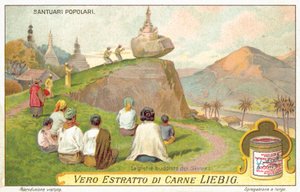 Budistas siameses adorando en un santuario de roca equilibrada de European School