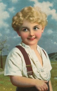 Niño sonriente (litografía en color) de European School