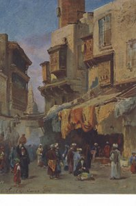 Escena callejera de El Cairo, Egipto (litografía en color) de European School