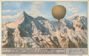 El aeronauta suizo Eduard Spelterini sobrevolando los Alpes (cromolito) de European School