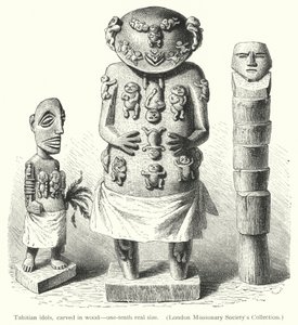 Ídolos tahitianos, tallados en madera de European School