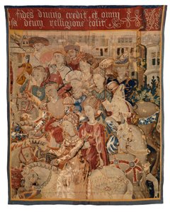 Fragmento de tapiz con damas y caballeros a caballo, o París regresando con Helena, o El regreso de la campaña de European School