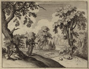 El ángel consolando a Agar en el desierto (grabado) de European School