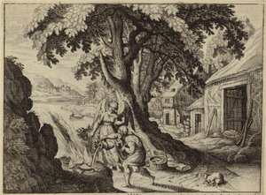 El Ángel del Señor apareciendo a Gedeón (grabado) de European School