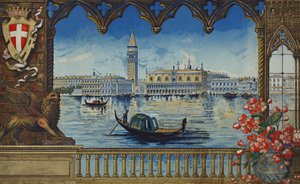 Palacio Ducal y Campanile, Venecia (litografía en color) de European School