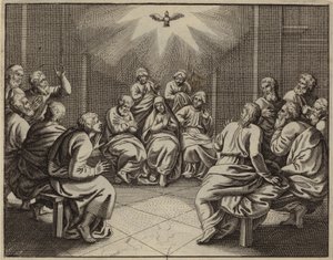 El Espíritu Santo viniendo a los Doce Apóstoles el día de Pentecostés (grabado)