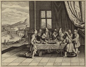 Los israelitas mandados por Dios a comer el Cordero Pascual (grabado) de European School