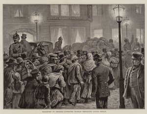 Transporte de emigrantes rusos sospechosos de cólera a través de Berlín (litografía) de European School