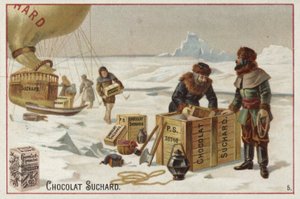 Descargando cajas de chocolate Suchard de un globo en el Ártico de European School