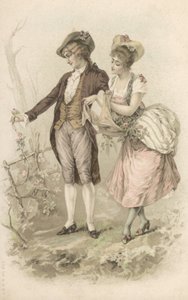 Pareja de caminantes (litografía en color) de European School
