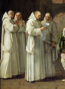San Bruno (1030-1101), fundador de la orden Cartuja recibe un mensaje del Papa Urbano II (detalle) de Eustache Le Sueur