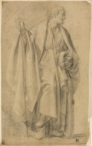 Figura masculina de pie con túnica, sosteniendo un bastón de Eustache Le Sueur