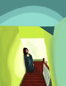 Avy en las escaleras, Brooklyn (arte digital) de Evan Sklar
