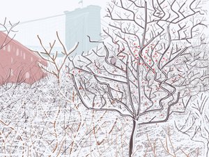 Pájaro en la nieve, Brooklyn Bridge Park (arte digital)