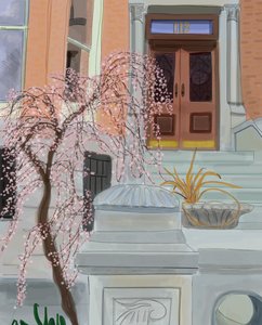 Cerezo en flor, Brooklyn, 2017 (dibujado a mano en un iPad con un lápiz Apple). de Evan Sklar