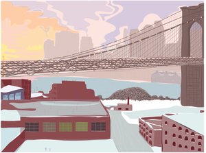 Brooklyn Bridge, Clearing Storm, 2015 (dibujado a mano en un iPad con un lápiz de Apple). de Evan Sklar