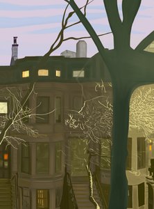 Brownstone de noche (arte digital)
