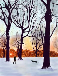 Perro en la nieve, Brooklyn (arte digital) de Evan Sklar