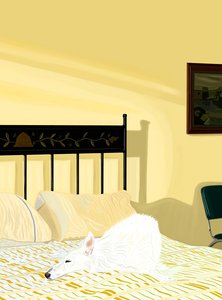 Perro descansando en la cama, c.2020-24 (arte digital) de Evan Sklar