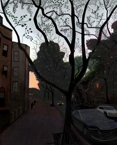 Fifth Street, Brooklyn, agosto, 2016 (dibujado a mano en un iPad con un lápiz de Apple). de Evan Sklar