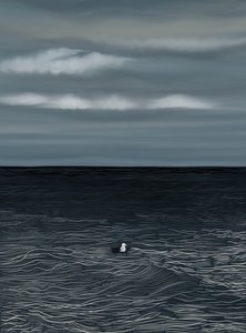 Gaviota flotando en el agua y cielo tormentoso (arte digital) de Evan Sklar