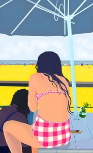 Guinga magenta en Rockaway Beach (arte digital) de Evan Sklar