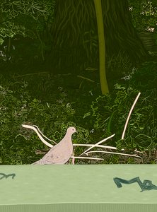 Paloma de luto en el muro de Prospect Park, c.2020-24 (arte digital) de Evan Sklar