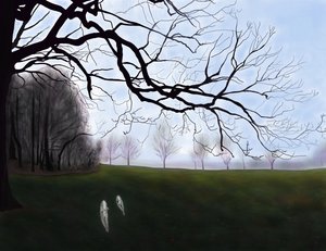 Penny y Minnie corriendo en el parque, Brooklyn (arte digital) de Evan Sklar