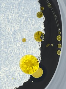Arroz cocido en olla con gotas de aceite de oliva (arte digital)