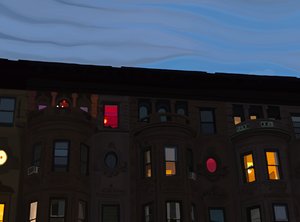Row Houses With Colorful and Illuminated Windows, Brooklyn (arte digital)