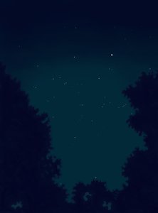 Estrellas en el cielo de noche y contorno de árboles (arte digital) de Evan Sklar